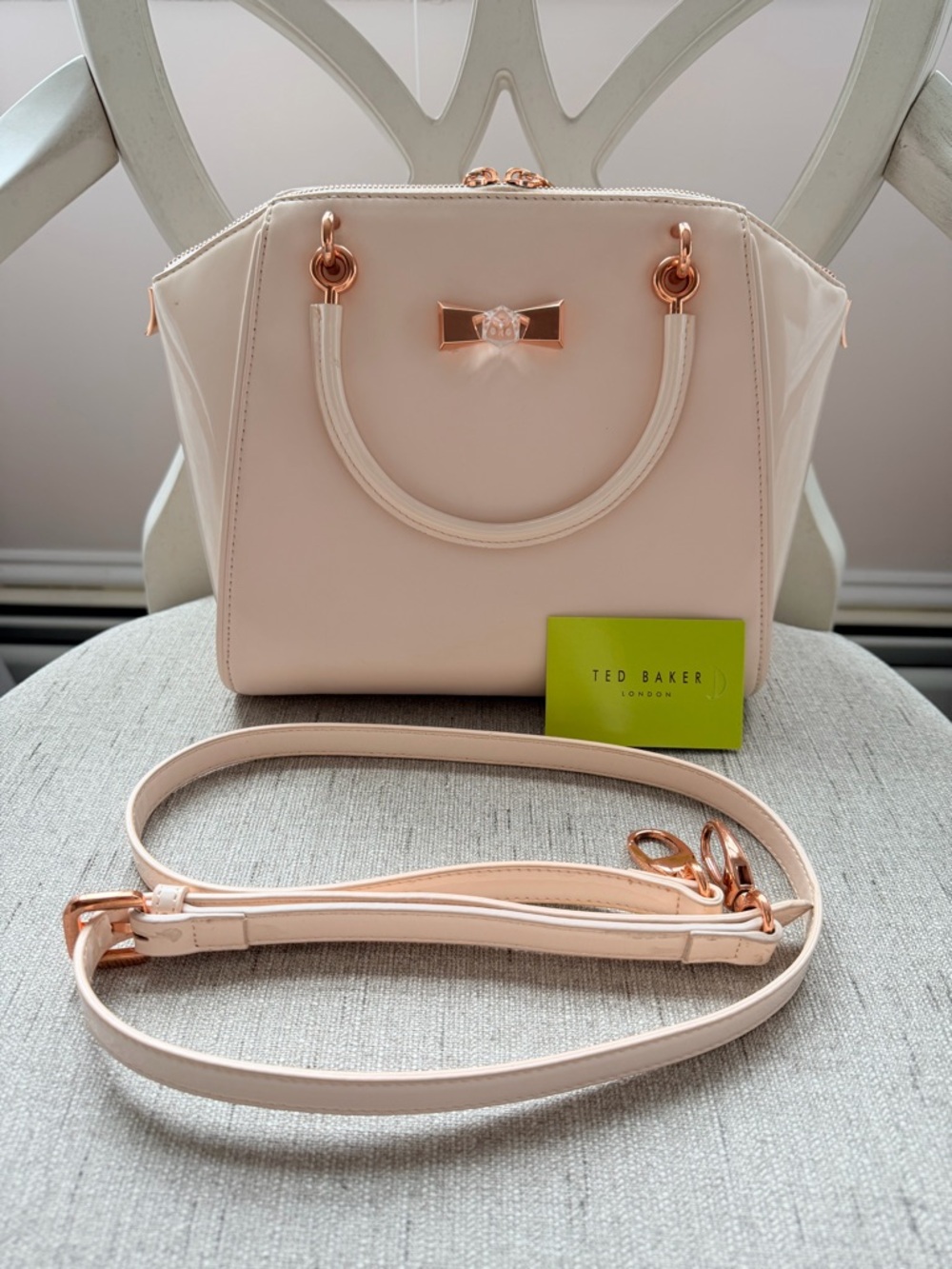 Ted Baker Cream Satchel with Rose Gold Bow Accent